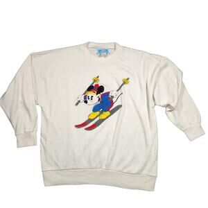 Vintage Mickey Mouse Embroidered Ski Crewneck Sweatshirt M Comic Relief Unisex